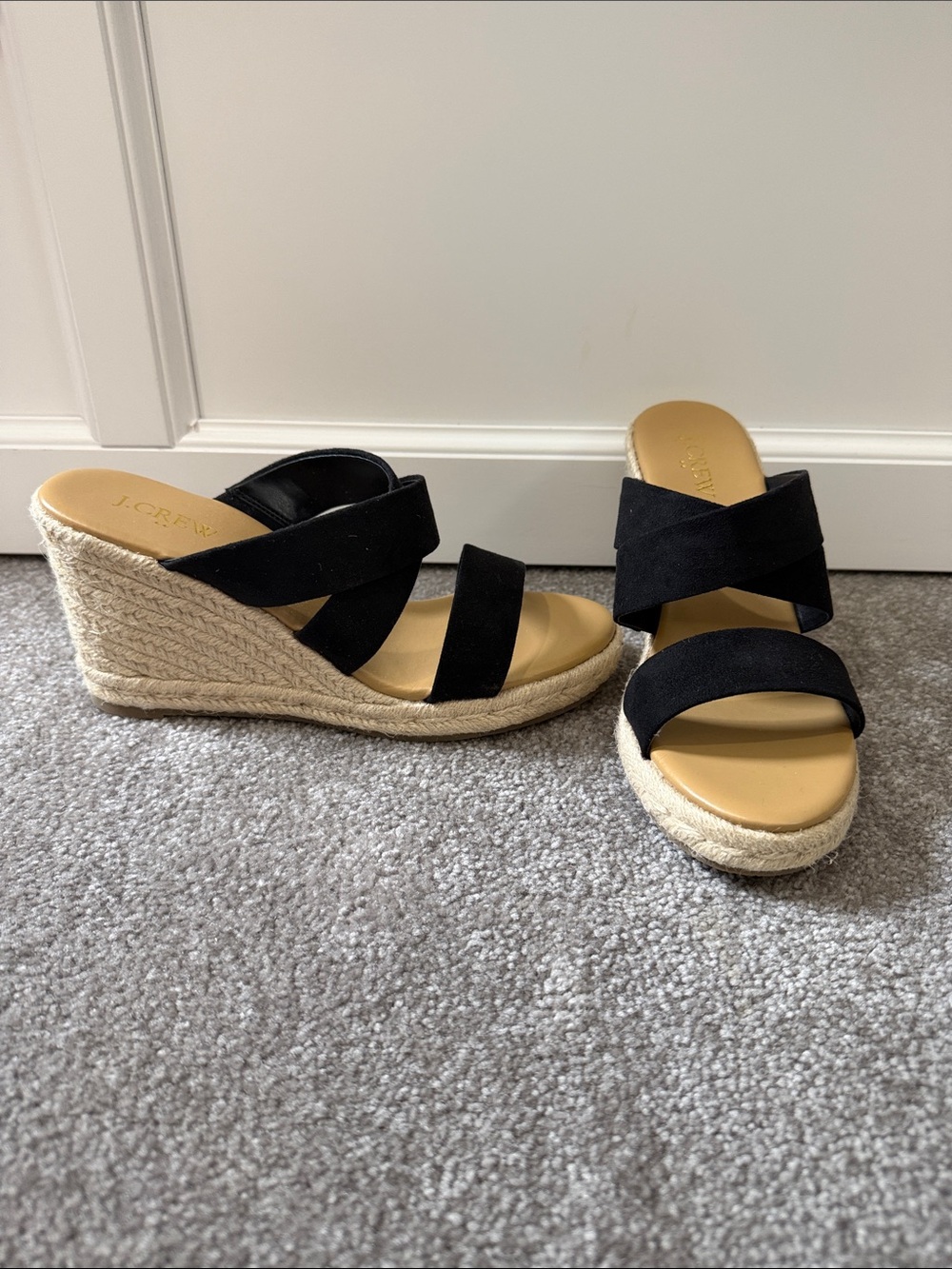 J. Crew Black Espadrille Wedge Sandals SZ 7.5